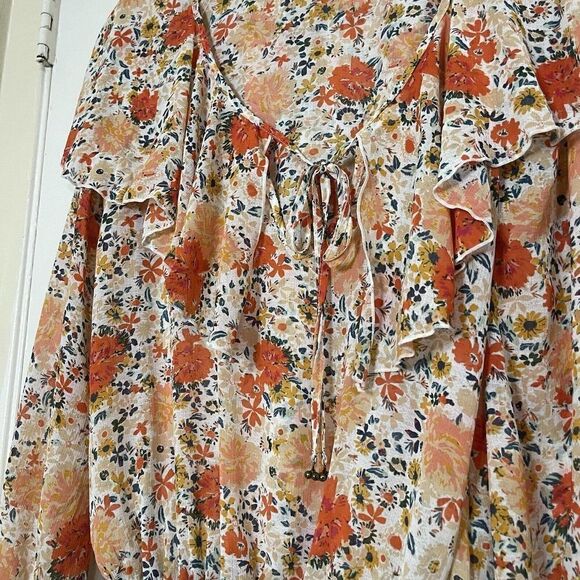 FREE PEOPLE intimates Say it to Me Orange floral ruffle boho bodysuit size XS - Picture 3 of 7